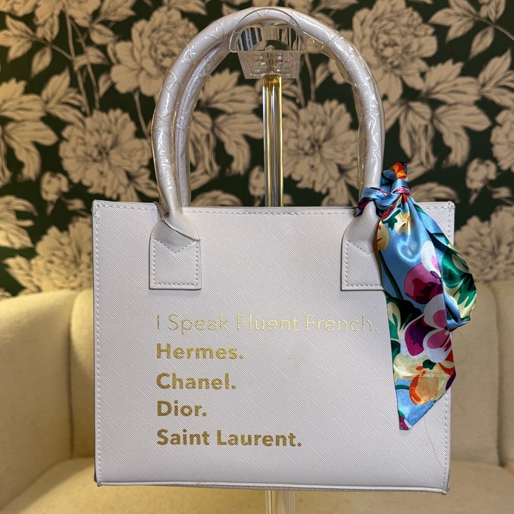 🤑LA | TC White Fluent Designer Tote Bag with Colorful Scarf Accent